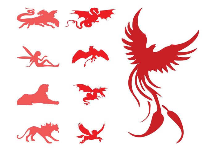 Sphinx silhouettes silhouette phoenix mythology mythological monsters folklore fantasy fairy dragons dragon dog creatures Cerberus animals 