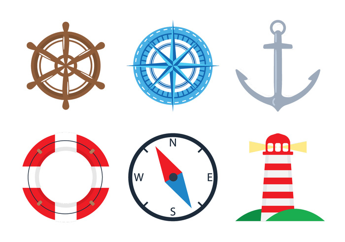 wheel water vessel vector vacations travel symbol spyglass set sea sailboat sail objects nautical nautica marine lighthouse lifebuoy life Journey island illustration element design cruise compass collection anchor ahoy adorable 
