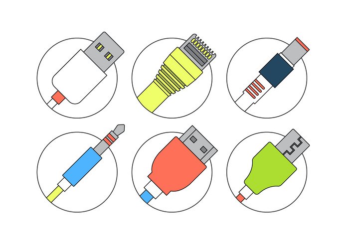 wire video usb tv transfer thin technology symbol Socket rj45 power port Plug network mini line jack isolated input illustration icon hdmi flat equipment element device data Cord connector connection computer colorful cables cable background audio 
