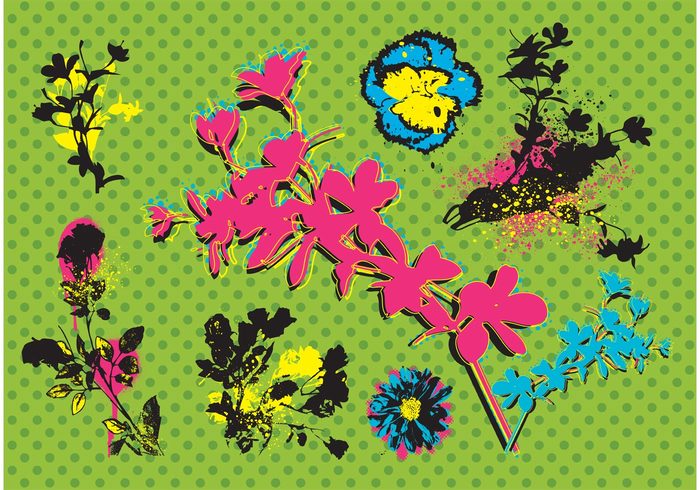 yellow warhol Threshold splatters Silk screen pop art plant pink photo nature grunge green flower effect cyan color bright  