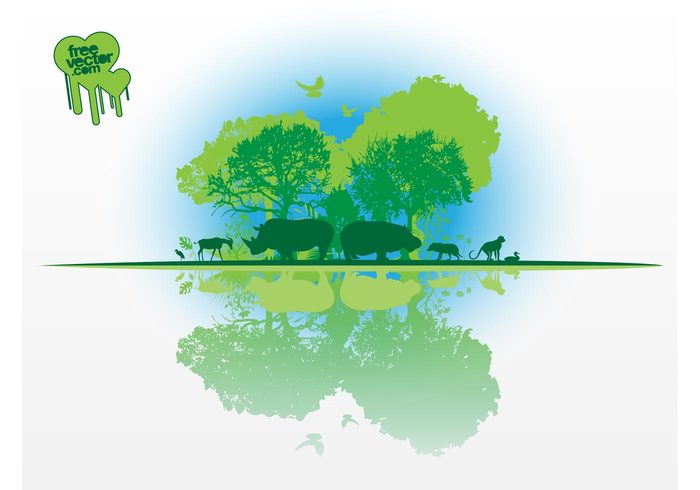wolf water trees silhouettes rhino plants nature monkey hippopotamus hippo fly flora fauna ecology birds Antelope animals african africa 