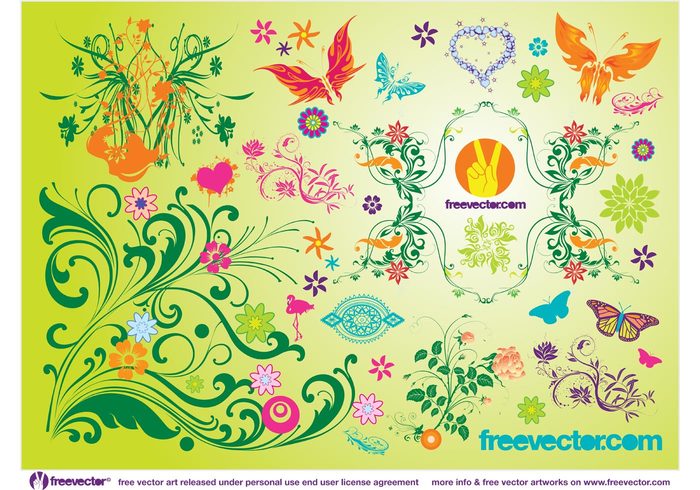 Stock footage Spring vectors spring season scroll Plant vector ornament heart flower floral flamingo decoration Composition butterfly butterflies 