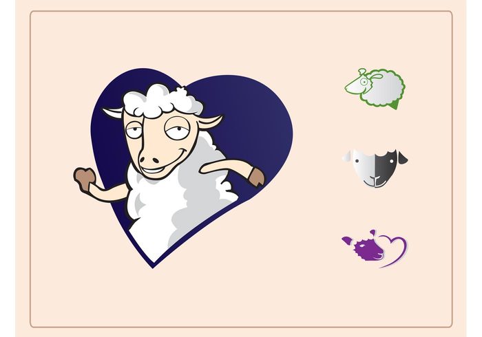 wool smiling Smile logos Livestock heart head farm Domesticated animal cute character cartoon 