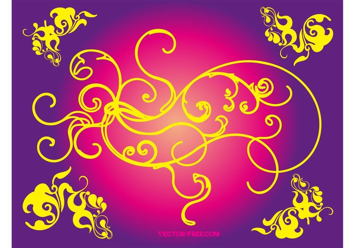 yellow Web Design spring scrolls purple plants pink outline nature lines invitation fresh flowers floral circle 
