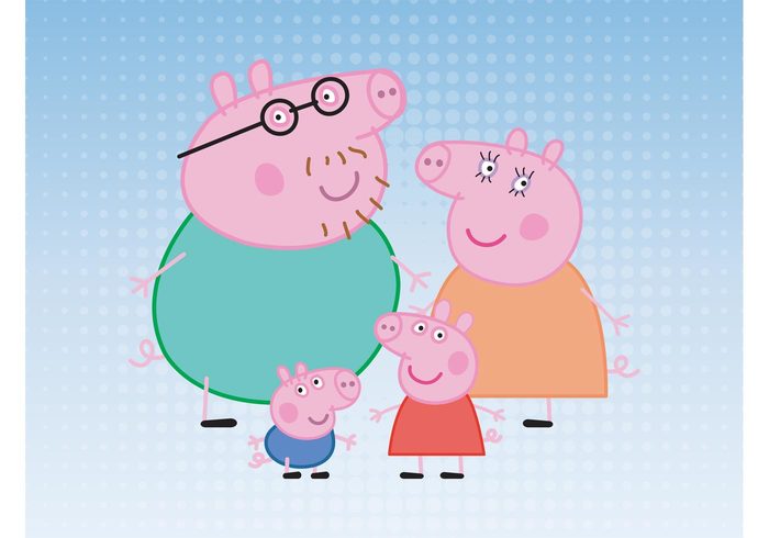 together Smile pork pigs mother meat kids glasses father farm Fable cute clothes children anthropomorphic animal 