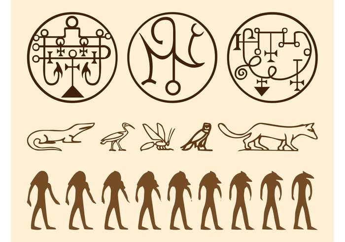 symbols silhouettes S insect people history geometric fox egyptian egypt drawings crocodile bird animals ancient abstract 