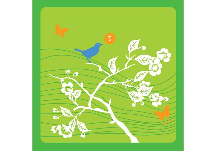 twitter singing plant musical music joy happy greeting green Glad fly flowers floral card butterfly butterflies bloom bird 