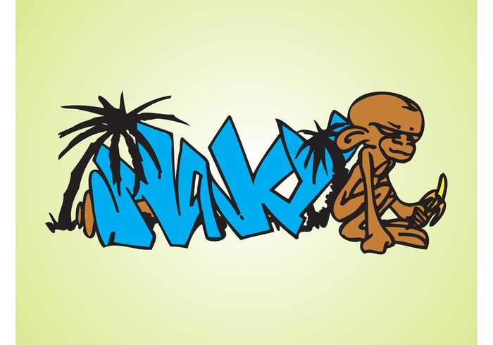 word urban text Street Art palms palm trees monkey jungle Graffiti piece graffiti city banana animal 