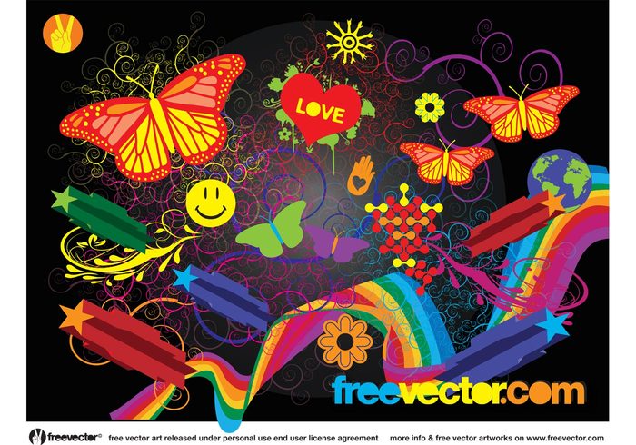 young symbol star smiley shapes set ribbon rainbow plant pack nature love heart hand fun fresh flowers cool color clip art circle butterfly abstract  
