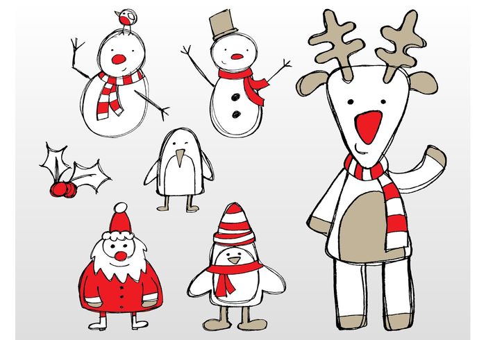 winter snowmen snow scarf santa claus reindeer presents penguin mistletoe holiday gifts cold celebration animal  