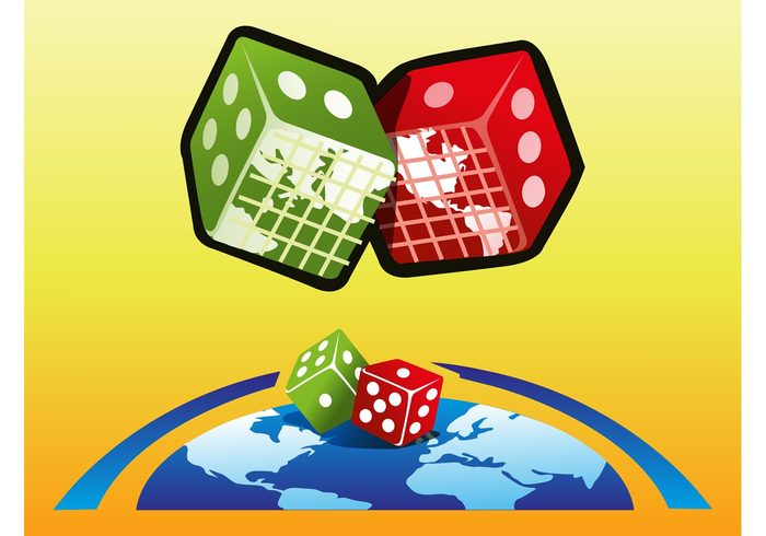 world planet Pair of dice map logos las vegas games gamble earth die continents casino cartoon 
