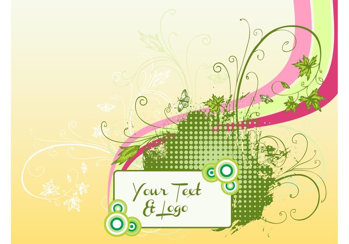 vector template text spring scrolls promotion plants leaves invitation halftone flowers floral dots Copy-space circles butterfly 