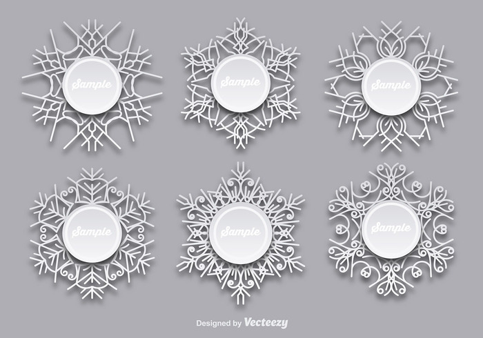 xmas winter white template snowflake snow season paper greeting frame element circle christmas banner background 