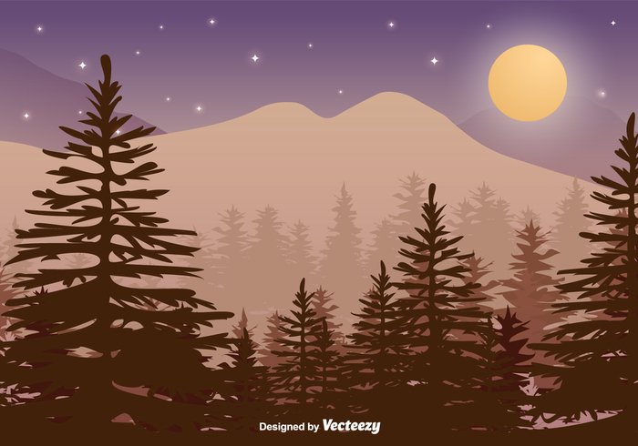 wood wildlife vector tree sky silhouette plant pine panorama nature natural misty leaf landscape hills green forest dusk daylight coniferous climate card background backdrop 