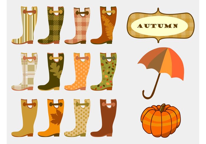 umbrella style sign shoes seasonal season pumpkin plants Patterns nature leaves Fall Everyday objects decorations boots 