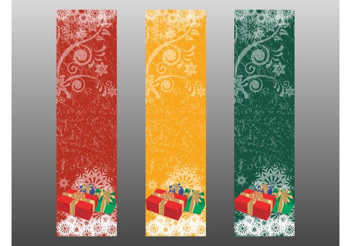 xmas winter snowflakes snow presents poinsettia plant Online ads internet holiday gifts flower festive boxes banners 