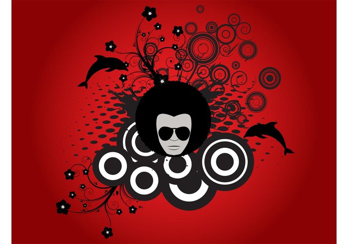 swirls sunglasses Stems shades pattern man hair flyer flowers event dots dolphins circles Aquatic animals afro  