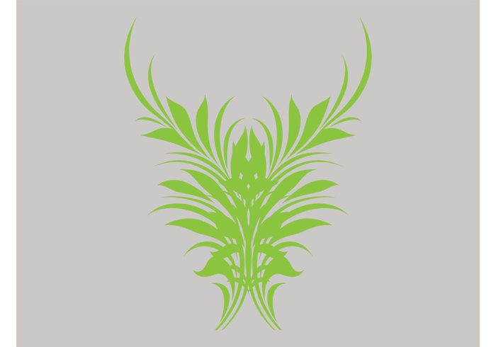 tribal tattoo Stems spring silhouette plant outlines nature vector logo leaves layout green fresh floral Composition 