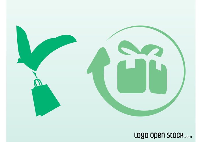 transport shopping bag shopping round present logos logistics icons gift delivery deliver box bird arrows  
