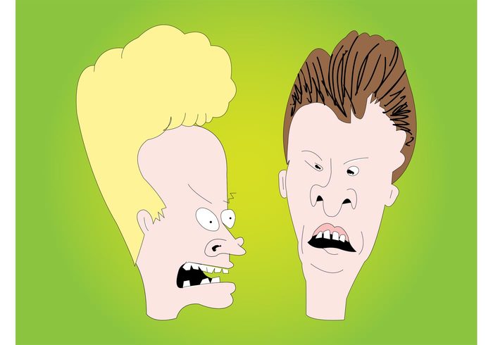 strange MTV Mike judge men man male heads faces comic characters Cartoons Butthead Butt-head boys Beavis animated angry 