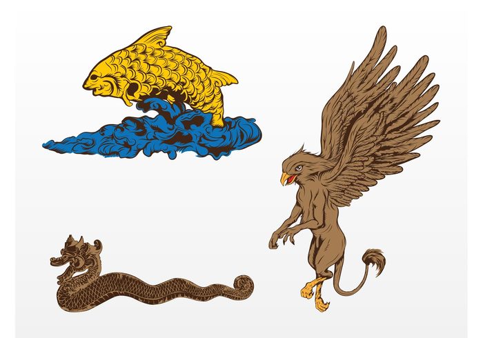 wings wave water story snake mythology magical magic legend griffin goldfish fish feathers Fairy tail dragon creature animal 