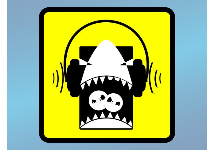 vinyl teeth sticker square sound rounded record party music logo Jaws headphones flyer DJ Deejay CD audio animal 