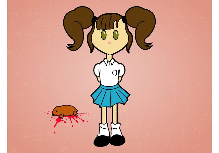uniform scout scary puddle Pig tails murder Mole little kid girl Dead animal child blood big eyes  
