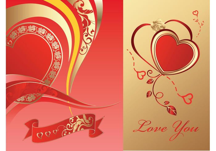 valentine romantic ribbon love letter heart gold flower floral decoration decor curl congratulation clip art card banner background backdrop advertising  