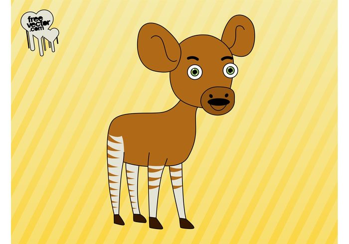 wilderness stripes Okapi nature mascot Congo comic character cartoon calf Big ears baby animal 