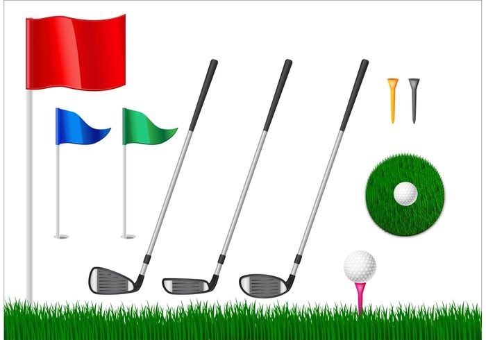 sport shoot play golf play hole in one green grass Golfing golfer Golf club golf ball golf game flag equipment colored club ball 