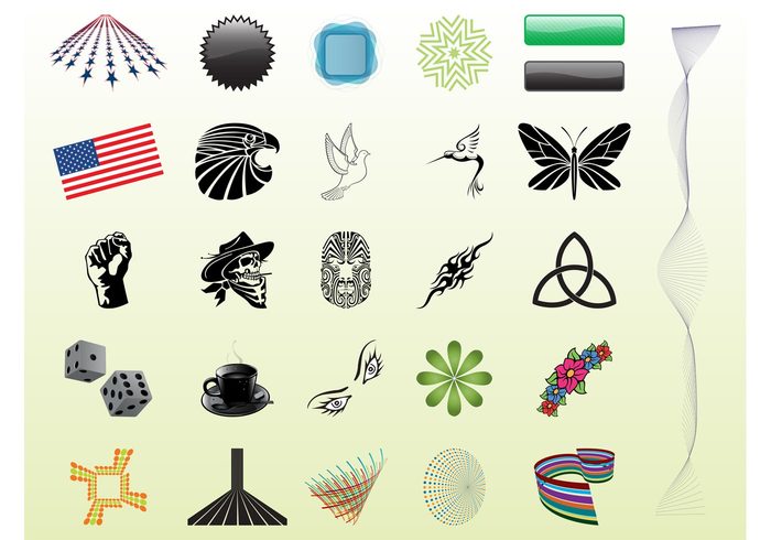 USA templates tattoos stickers stars mug luck logos flowers flag eyes dice decorations coffee buttons banners america abstract 