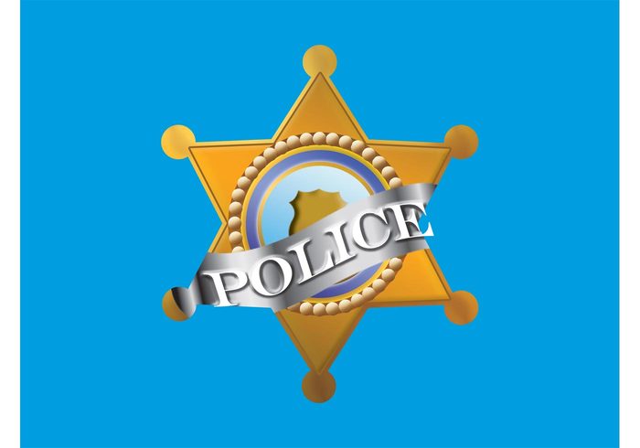 star silver shiny ribbon Policeman Police officer police order metallic metal Law circles badge 