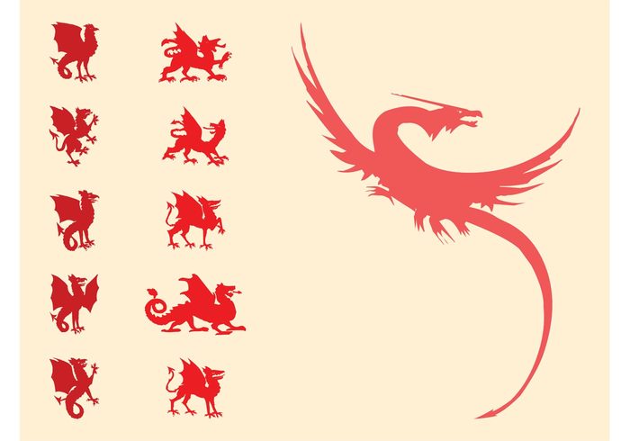 wings silhouettes silhouette mythology mythological heraldry Heraldic beasts heraldic folklore fly fantasy dragons dragon animals 