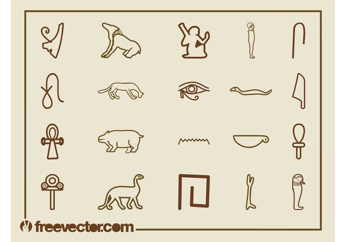 symbols outlines mummy history Hieroglyphs feather Eye of horus egyptian egypt crown animals 