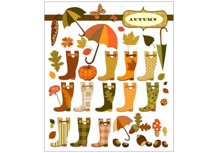 umbrella pumpkin pinecone leaves leaf fall leaves Fall butterfly boots autumn acorn 