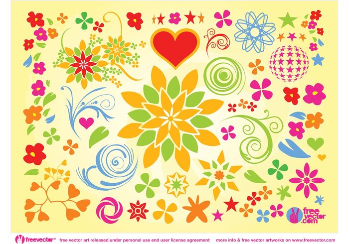 vector swirls summer stars spring shapes scrolls plants nature leafs heart flowers abstract 