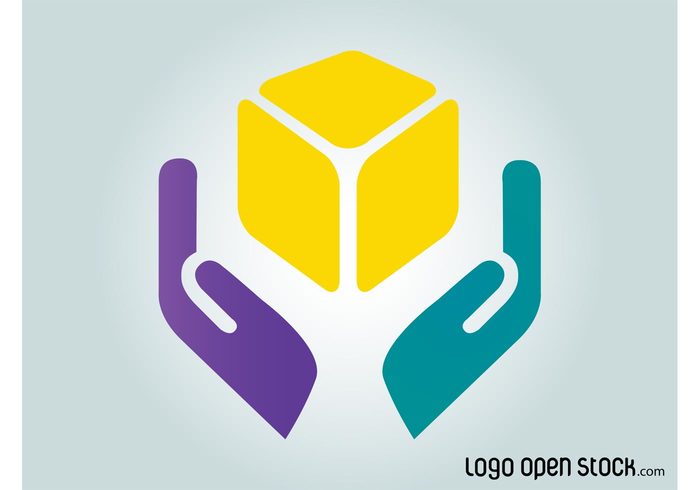 support social logo icon Hold help hands cube box badge abstract 