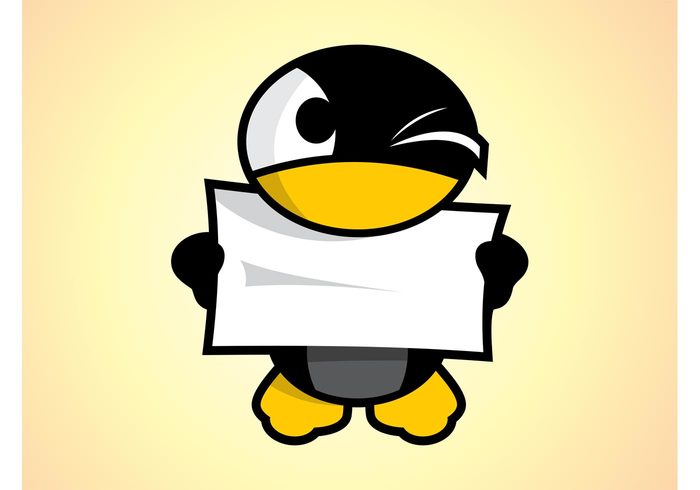 wink sign penguin paper nature mascot fauna comic character cartoon blank bird animal 