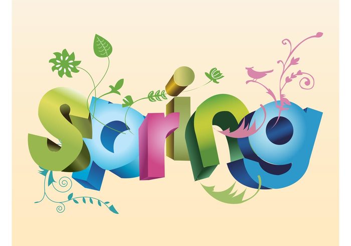 word typography Type art text Stems spring vector season plants petals nature letters leaves invitation font flowers bird animal 3d 