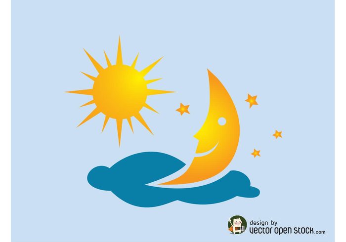 weather sun stars Smile sky rays night nature moon icons happy face day crescent moon cloud 