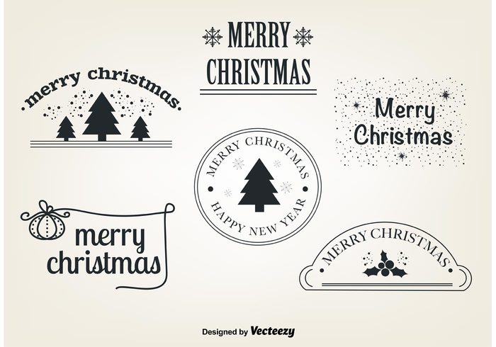 xmas winter vector typography tree snowflakes seasonal season new year merry christmas labels holiday elements decoration christmas card 