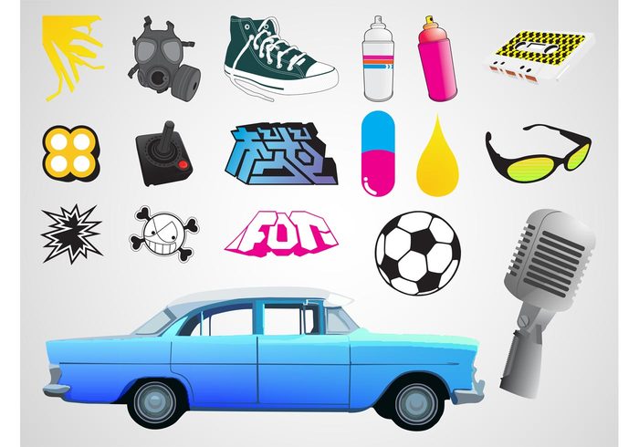urban tape T-shirt prints stickers skull shoes pill Mix tape microphone icons graffiti gas mask football droplet drop cool controller car 