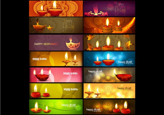 variation set Rangoli lamp india happy festival diya Diwali deepawali collection celebration card banner background 