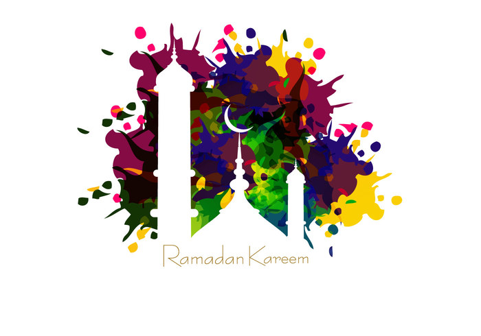 watercolor splash silhouette religion ramzaan ramadan Muslim Mubarak mosque kareem Islam Eid colorful celebration background 