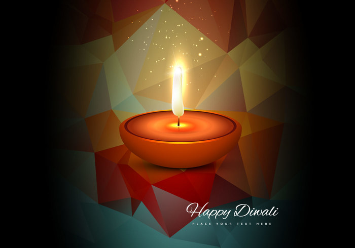 triangle shiny shape polygon poly lit lamp illuminated glowing geometric diya Diwali clay celebration background 