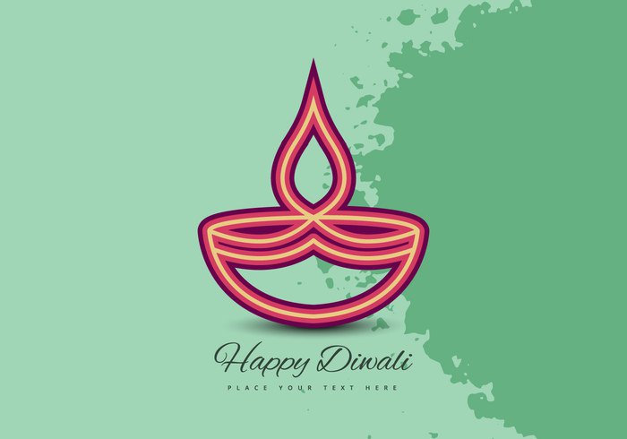religion outline oil lit lamp india happy grunge festival diya Diwali deepawali celebration card background 