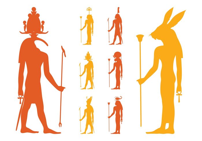 Unut Thoth Tefnut silhouettes silhouette Shu religion people history Gods god egyptian egypt Deity Deities animals 