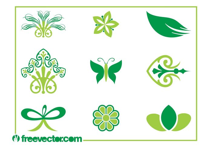 Stems spring plants logos leaves leaf insect icons flowers floral butterfly blossoms bloom 