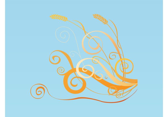 waves swirls stylized stem plant nature leaves food decorative elements crop abstract 