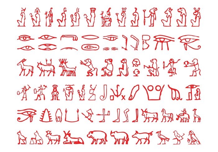 symbols pictograms Livestock legs icons Hieroglyphs Gods Eye of horus egyptian egypt animals 